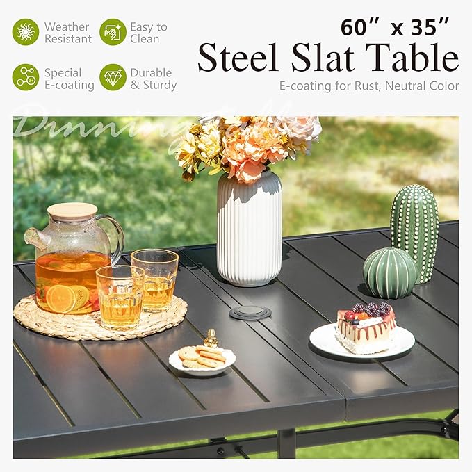 Sophia and William Patio Dining Set for 6, Outdoor Table and Chairs, Removable Red Seat Cushions, 60" Black Patio Dining Table,Red