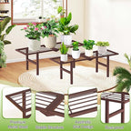 2 Pack Metal Plant Stand Outdoor Indoor, 1 Tier Folding Tiered Flower Plant Shelf, Heavy Duty Ladder Multiple Pot Display Plant Rack for Patio Garden Balcony Windowsills, Brown