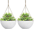 LA JOLIE MUSE Large Hanging Planters for Outdoor Plants - 13 Inch Hanging Flower Pots Set of 2, Speckled White