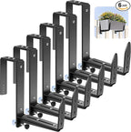 Window Box Brackets, Adjustable Planter Box Brackets, Heavy Duty Iron Flower Box Bracket for Deck Railing with Upgraded Bottom Support - Ideal for Balconies, Fences, and Gardens (6 Pack)
