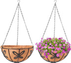 Hanging Baskets Planter for Plants, 2 Pack 8 Inch Round Metal Wire Hanging Flower Pots with Coco Coir Liner Chain, Plant Holder for Home Garden Balcony Decor