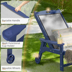 LUE BONA Chaise Lounge Chair Outdoor,HDPS and HDPE Wicker Material, Patio Lounge Chair with Adjustable Backrest, Resin Pool Lounge Chairs with Wheels for Backyard, Poolside and Deck,Navy