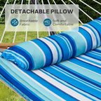 SUPERJARE Hammock with Stand, 2 Person Heavy Duty Hammock with Padded Cotton, Detachable Pillow & Strong Curved-Bar & Portable Carrying Bag, Perfect for Outdoor & Indoor, Blue Stripe