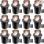 SUNVIE 12 Pack Low Voltage Landscape Lighting 12W LED Outdoor In-Ground Waterproof Shielded Well Lights Warm White Paver Lights with Wire Connectors for Pathway Garden Yard Fence Deck