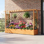 Giantex Raised Garden Bed with Trellis & Hanging Roof, Wood Planter Box with Bottom and Drainage Holes, Freestanding Garden Planter for Flower Vegetable Fruit Herb Climbing Vines (79" x 17.5" x 45")
