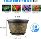 8 Inch Plant Pots, 4 Pack Flower Pot Outdoor with Drainage Holes & Trays, Retro Antique Imitation Decorative Garden Plastic Planters Pots for Plants Indoor Sets for Houseplants