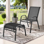 ONBRILL Outdoor Ottoman Foot Rest Set of 2, Textilene Fabric Outdoor Footstool with Tight Surface and Stable Metal Frame, Wide Use Outdoor Ottomans for Patio, Balcony, Poolside and Indoors, Black