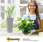 Outsunny 23.6 Inch Tall Planters for Outdoor Plants, Set of 2 Plastic Rattan-Like Flower Pots with Drainage Holes, Stackable Tapered Planters for Indoor Plants, Front Porch, Black