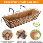 Riare 2 Pack 24 Inch Window Boxes Planters with Coco Liner, Metal Deck Railing Planter Boxes, Balcony Planters Railing Hanging, Horse Trough Window Flower Planter Boxes for Outdoor Porch Fence Patio