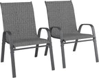 Patio Chairs Set of 2, Outdoor Dining Chairs Stackable for All Weather, Breathable Metal Modern Outside Furniture Chair for Pool Side, Garden, Backyard Deck, Dark Grey