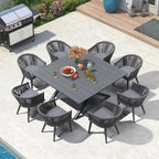 PURPLE LEAF 9 Pieces Outdoor Dining Set with Patio Aluminium Square Dining Table and Wicker Rattan Chairs Modern Furniture Cushions Sets for Backyard Indoor Decor Kitchen Grey