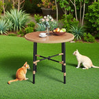 DWVO Outdoor Patio Dining Table Round for 4 35.4" Outdoor Tables with Umbrella Hole & Adjustable Levelers All-Weather Bistro Table with Metal Frame for Lawn Garden Backyard