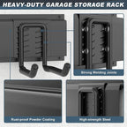 Storage Rack Garden Tool Organizer with 15 Hooks, Black Alloy Steel