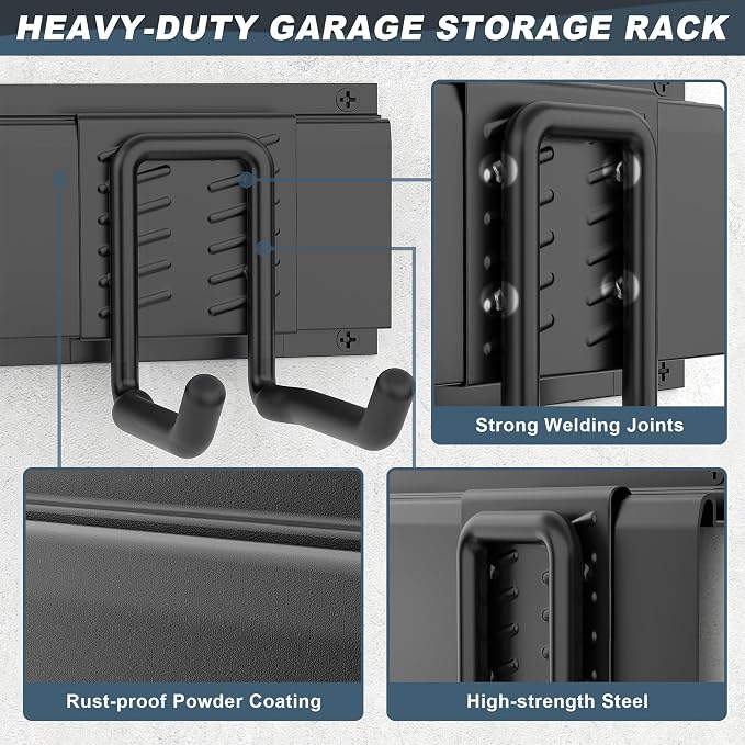 Storage Rack Garden Tool Organizer with 15 Hooks, Black Alloy Steel