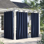 NICETOWN 2 Panels Weighted Outdoor Curtains for Patio Waterproof, Thermal Insulated Grommet & Back Tab on Top & Bottom Windproof Sun Blocking Draperies for Gazebo with Fixed Rope, Navy Blue, W66 x L84