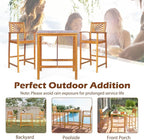 Tangkula 3 Piece Patio Bar Table & Chairs, Outdoor Acacia Wood Bar Set w/Slatted Seat & Tabletop, Wood Dining Bar Set w/Backrest, Armrests & Footrest for Backyard, Poolside, Balcony