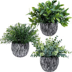 Winlyn Set of 3 Artificial Potted Plants Faux Eucalyptus Rosemary Boxwood Greenery in Black & White Concrete Pots Small Fake Plant for Indoor Outdoor Home Office Table Shelf Windowsill Greens Décor