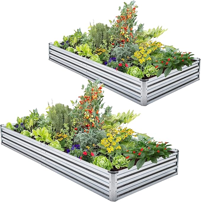 Galvanized Raised Garden Bed Kit - Metal Raised Planter 2pcs/Pack 6'x3'x1' for Flowers Plants, Vegetables Herb