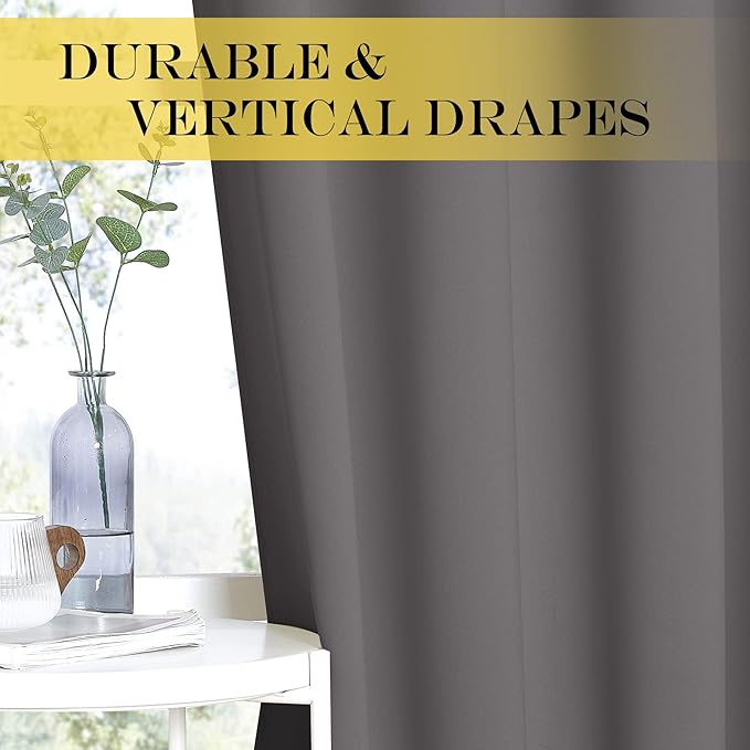 NICETOWN Doorway Curtain Panel for Bedroom - Room Darkening Light Blocking Thermal Insulated Solid Ring Top Blackout Window Drapes for Living Room (1 Panel, W66 x L84, Gray)