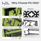 PHI VILLA Outdoor Garden Park Bench Patio 50" Metal Bench, Steel Frame Bench with Backrest and Armrests for Porch, Lawn, Balcony, Backyard and Indoor, Bronze