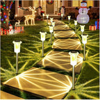 DenicMic Solar Lights Outdoor 15 Pack Waterproof 3000K Warm White LED Stainless Steel Stake Outside Lights for Yard Pathway Garden Driveway Walkway Landscape Path Lighting