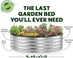 Round Galvanized Raised Garden Bed // 4×4×1 ft Galvanized Raised Garden Beds Outdoor for Gardening, Vegetables, Flowers // Patented Tool-Free Design Round Planter (Silver)