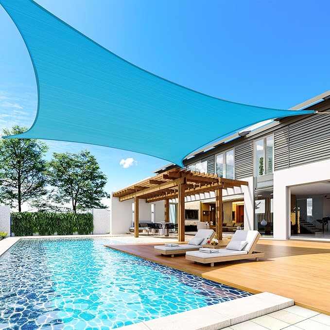 Quictent 20x16ft Rectangular Sun Shade Sail 185G HDPE Canopy 98% UV Block Outdoor Patio Garden Commercial Deck with Hardware Kit (Turquoise)