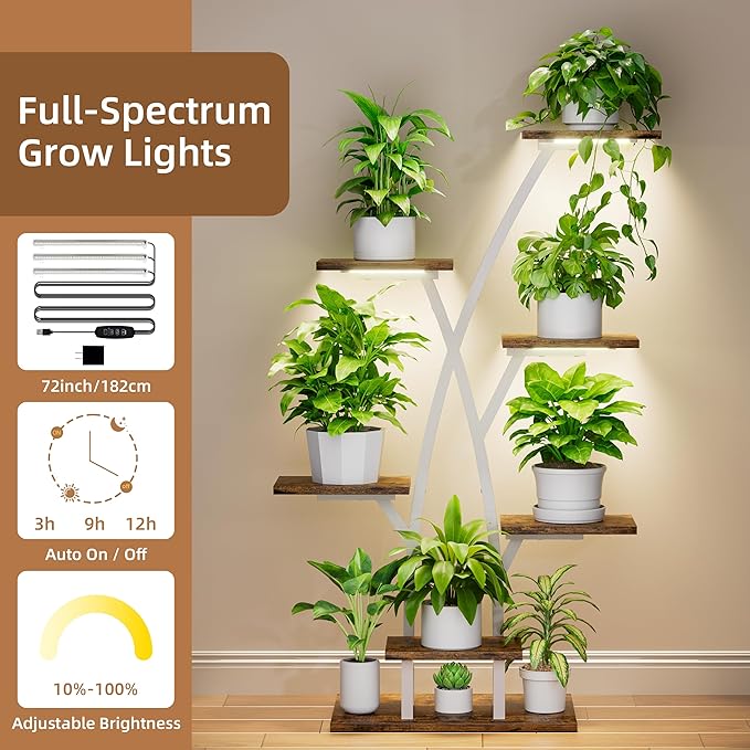 Plant Stand Indoor with Grow Lights - 7 Tiered Plant Shelf Indoor, Corner Plant Stands for Indoor Plants Multiple, 42" Metal Plant Shelves, Plant Flower Holder Display Rack for Home Patio Balcony White