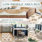 Outdoor Rug 3x5 Beige Floral Entry Mat, Washable Polyester