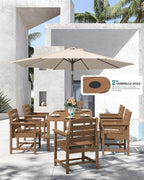 SERWALL 7-Piece Patio Dining Sets, 60" - 83" Expandable Outdoor Dining Table and 6 HDPE Chairs, All Weather HDPE Outdoor Furniture Set for Backyard, Garden, Brown