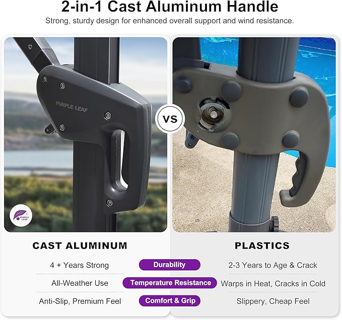 PURPLE LEAF Patio Umbrella 8' X 8' Rectangle Cantilever Umbrella Large Aluminum Outdoor Umbrellas with 360-degree Rotation & UPF40+ Premium Fabric for Deck Pool Garden Yard, Mint Green