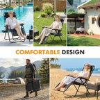 NEWBULIG Zero Gravity Chair Set of 2, Lounge Chair Folding Portable Adjustable Camping Reclining Chairs with Adjustable Pollow, Mesh Back, Cup Holder Trays Lawn Patio Chair for Pool Beach - Black