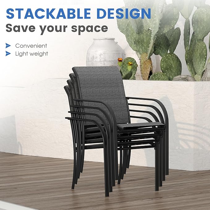 VICLLAX Patio Table and Chair Set of 10, All Weather Metal Round Outdoor Dining Furniture Set-59.9" Round Outdoor Table and Chairs, Grey Wood Grain Tabletop