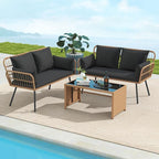 Tangkula Patio Wicker Loveseat, Outdoor Rattan 2-Seat Cushioned Sofa with Heavy Duty Metal Frame, for Backyard,Porch,Poolside (Black)