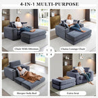 HANXIN 62" Chaise Lounge Chair Indoor, Oversized Corduroy Boneless Convertible Chaise Lounge Couch Sleeper Chair with Ottoman, Deep Seat Reading Chair, No Assembly Required (Grey)