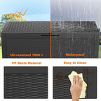 100 Gallon Outdoor Deck Box, Lockable Waterproof Outdoor Storage Boxes For Garden Tools,Indoor Cushions,Accessories Outside Storage Resin Weatherproof Container(Black)