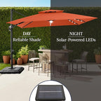 Best Choice Products 9x12ft LED Cantilever Patio Umbrella w/Base Included & 360° Rotation, Large Solar Offset Hanging Outdoor Sun Shade for Deck, Backyard Table w/Stand & Lights – Rust