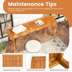 Tangkula 3 Piece Acacia Wood Patio Dining Table Set, 63" Large Patio Table & 2 Backless Benches w/Umbrella Hole, Farmhouse Indoor Outdoor Diner Furniture for Garden Poolside Deck Kitchen