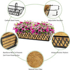 4 Pack 24 Inch Window Boxes Planters for Outdoor Plants Railing Planter Box with Adjustable Brackets for Windowsill Porch Fence Patio Hanging Flower Coco Baskets for Outside Decoration - Black