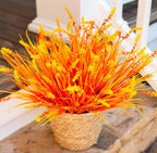 Artificial Fall Fake Outdoor Plants Flowers for Autumn Decoration,10 Bundles Faux Plastic Tall Monkey Grass Greenery UV Resistant Realistic for Home Outside Planter Window Porch Patio Garden (Orange)