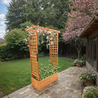 Raised Garden Bed with Wood Trellis Set of 2 Outdoor Planter Box for Tomatoes Climbing Vegetables Herbs Flowers Patio Pots Tall Hanging Roof 2 Drainage Holes Orange, 42.5" L x 17.3" W x 66.1" H
