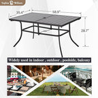 Dining Table for 6, Black Steel Patio Table with Umbrella Hole