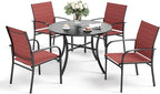 5 Piece Patio Dining Set for 4, 42" x 42" Round Metal Table with Umbrella Hole and 4 Red Chairs, Outdoor Table and Chairs Set for Lawn Backyard and Deck