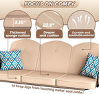 3 Seat Outdoor Porch Patio Swing with Stand 800lbs 2-in-1 Convertible Swing Bed with Adjustable Canopy & Removable Cushion for Yard Garden Deck (Khaki, Round Tube)