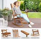 VINGLI Wooden Rocking Chair, Outdoor Chair with 450 lbs Support, Relaxing Rocker with Solid Wood High Back Seat Reclining Seat for Deck, Garden, Backyard, Porch, Indoor or Outdoor Use (Teak, 1PC)