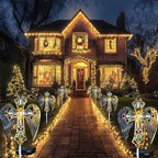 YJFWAL Solar Glass Cross Garden Stake Light, Cemetery Decorations for Grave Outdoor Lights, Easter Jesus Cross Angel Wings Sympathy Memorial Gifts, for Garden Lawn Yard Patio Decor