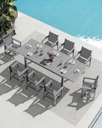 SERWALL 9-Piece Outdoor Dining Set, 60" - 83" Expandable Patio Dining Table with 6 Breathable Textilene Chairs, All Weather HDPE Patio Furniture Set for Backyard, Garden, Grey