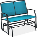 Best Choice Products 2-Person Outdoor Patio Swing Glider Steel Bench Loveseat Rocker for Deck, Porch w/Textilene Fabric, Steel Frame - Peacock Blue/Black