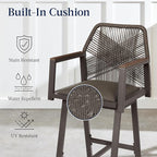 Best Choice Products Outdoor Bar Stools Set of 2, Bar Height, 360° Swivel Aluminum Frame, All-Weather Woven Rope Chair Design w/Armrests - Brown/Mocha