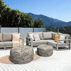 LVTXIII Outdoor Inflatable Ottoman, Fade-Resistant Round Footrest Stool D31”x H14”, Portable Patio Pouf for Garden Camping or Home Use, Paisley Chilli